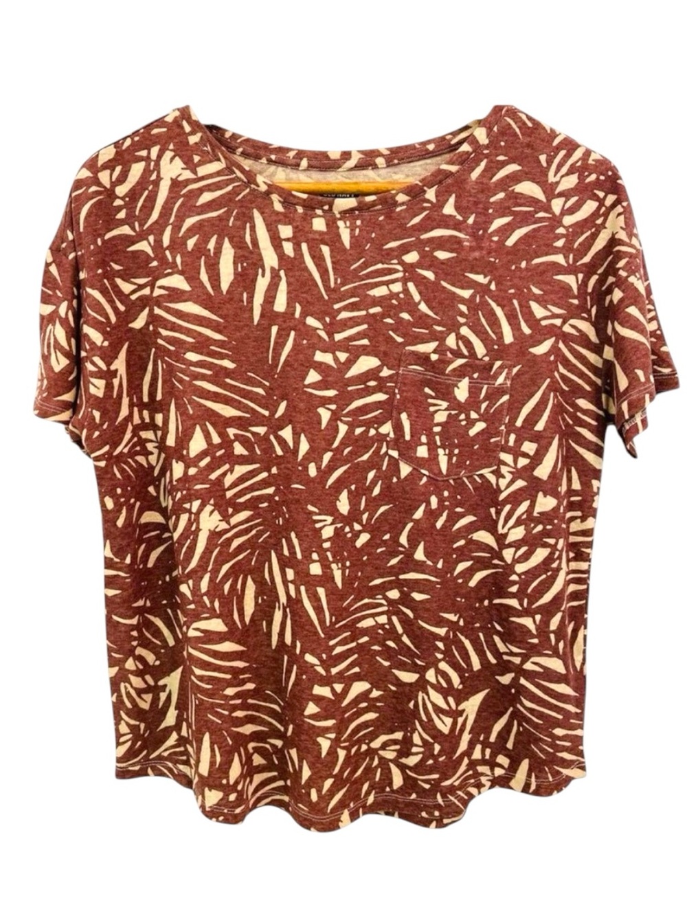 NWT Boxy crop tee shirt sleeve round neck linen blend safari medium pocket